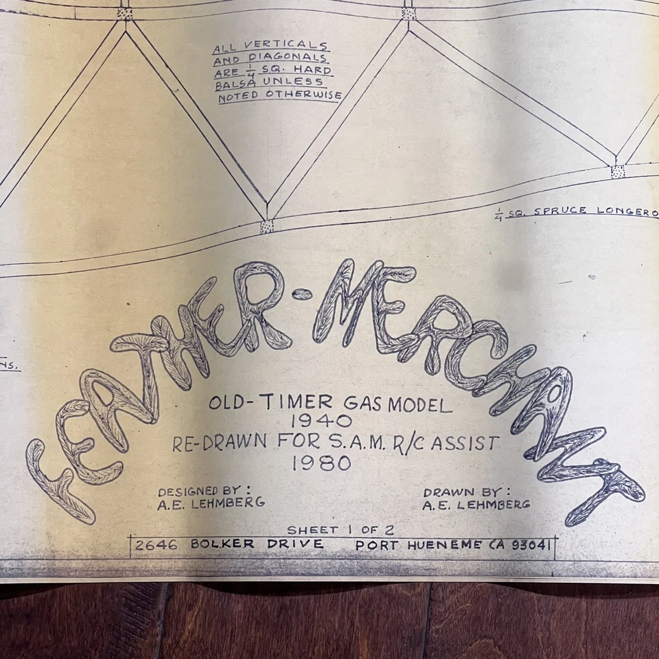 Feather Merchant Old Timer 1940 Model R/C Model Airplane Kit 80” Span SAM OK NOS - Image 4 of 4