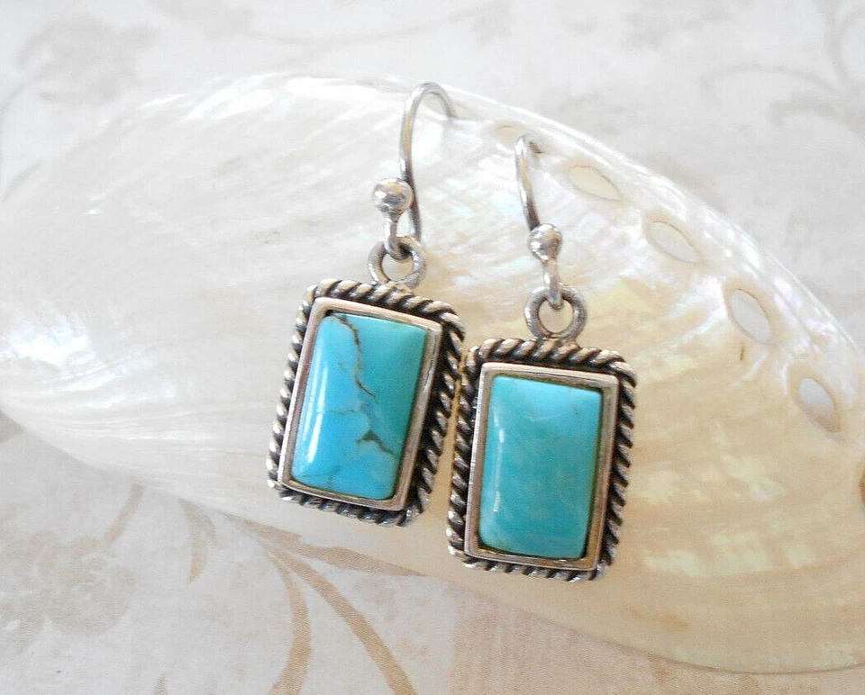 Pendientes colgantes turquesa plata de ley oxidada Barse P31Z23 Foto 3 de 4