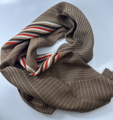 Vintage Bill Blass Brown Striped Wool Square Scarf Shawl Large Orange Autumn - Picture 10 of 15