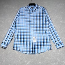 Club Room Long Sleeve Button Up Dress Shirt Mens Medium Plaid Cotton Pocket