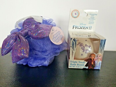 Disney Frozen 2 Triple Treat Bath Bomb & More Than Magic Mesh Bath Sponge New  