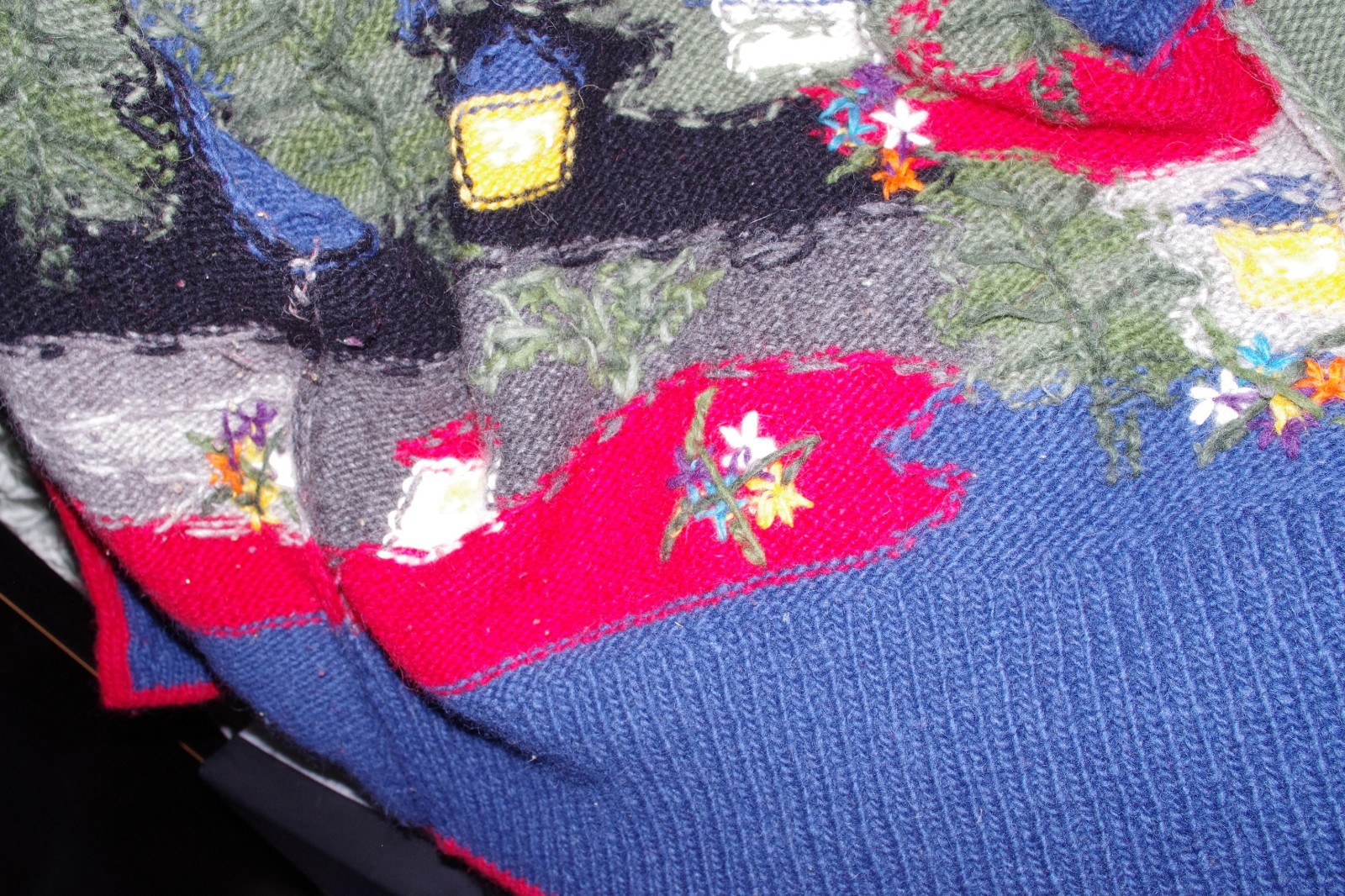 Hand Knit 100percent Wool Multi Colored Sweater Floral Heavy Cardigan Women's Jacket image 2