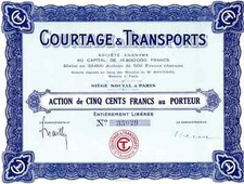 FRANCE . COURTAGE & TRANSPORTS , Title of 500 Shares , Bonds Stock Certificate
