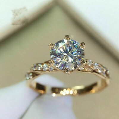2 Ct Round Cut Simulated Solitaire Diamond Engagement Ring 14K Yellow Gold Over