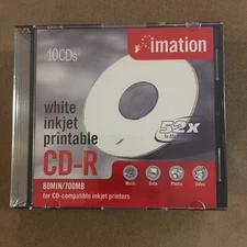 White Inkjet Printable CD-R 80min 700mb 52x 10 pack of CD's