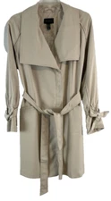 H by Halston Cascade Zip Front Coat Beige Sz 12 Knee Length A351191 Women SR134