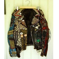 Handcrafted Pin Badges MultiColor Men's Studded Biker Patches Leather Jacket