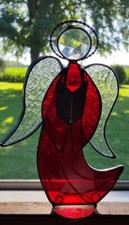 Stained Glass Standing Christmas Angel Singing Choir Christmas D cor Vtg 9.5"