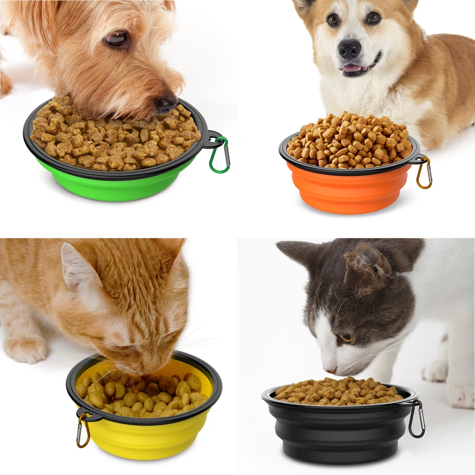 3 cuencos portátiles plegables para mascotas aptos para viajes plegables para gatos perros comida plato de agua Foto 2 de 4