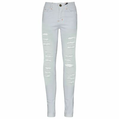 Kids Girls White Skinny Jeans Denim Ripped Fashion Stretchy Pant Jegging 3-14 Yr