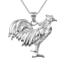 Sterling Silver Rooster (Chicken) Pendant / Charm, Made in USA,  Box Chain
