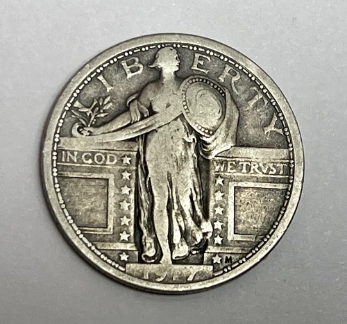 1917 T1 Silver Standing Liberty Quarter Fine #142