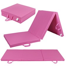 Pink Exercise Tri-Fold PU Leather Gym Mat For Gymnastics Yoga Non-Slip 6'x2'
