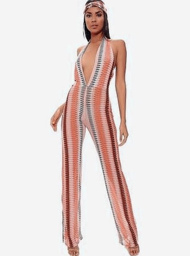 I saw it first zig zag mesh jumpsuit UK 8-10 womens ladies plunge holiday party