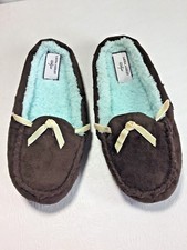 LAURA ASHLEY Women's Brown Faux Suede Fuzzy Leather Slipper Scuff Sz 5 