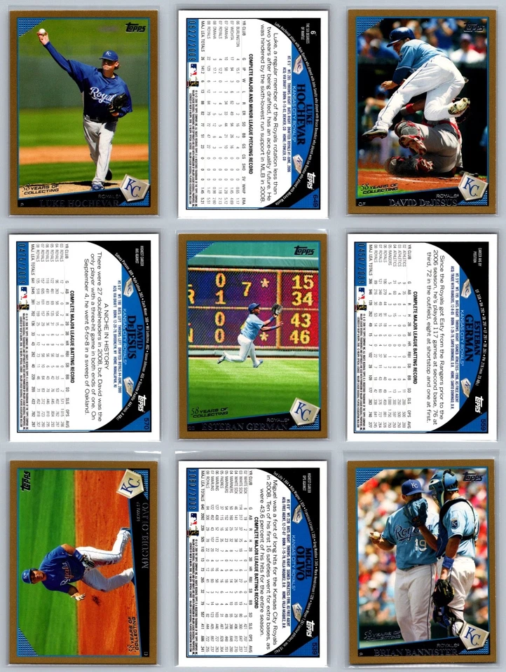 Lote de tarjetas de béisbol (19) de Kansas City Royals Topps serie dorada numerada #/2009 casi nueva Foto 3 de 4