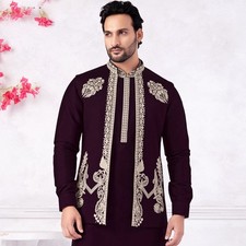 3 Pc Mens Designer Wedding Bollywood Traditional Wear Kurta Payjama Jacket India