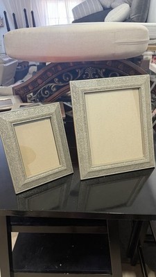 Vintage Neiman Marcus Silver Metal Textured Rectangle Photo Frames Set of 2 