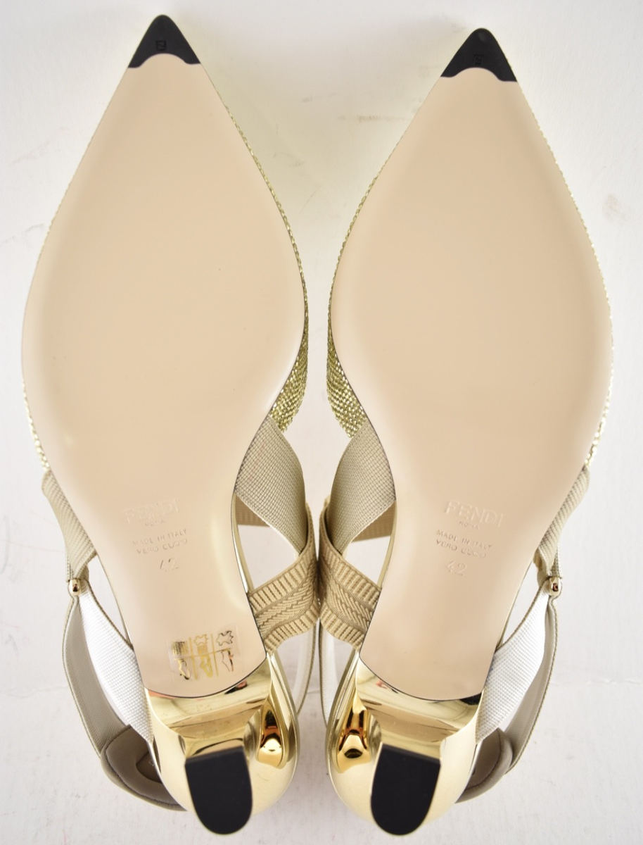 Fendi Colibri 55mm Gold Strass Crystal FF Logo Pointed Slingback