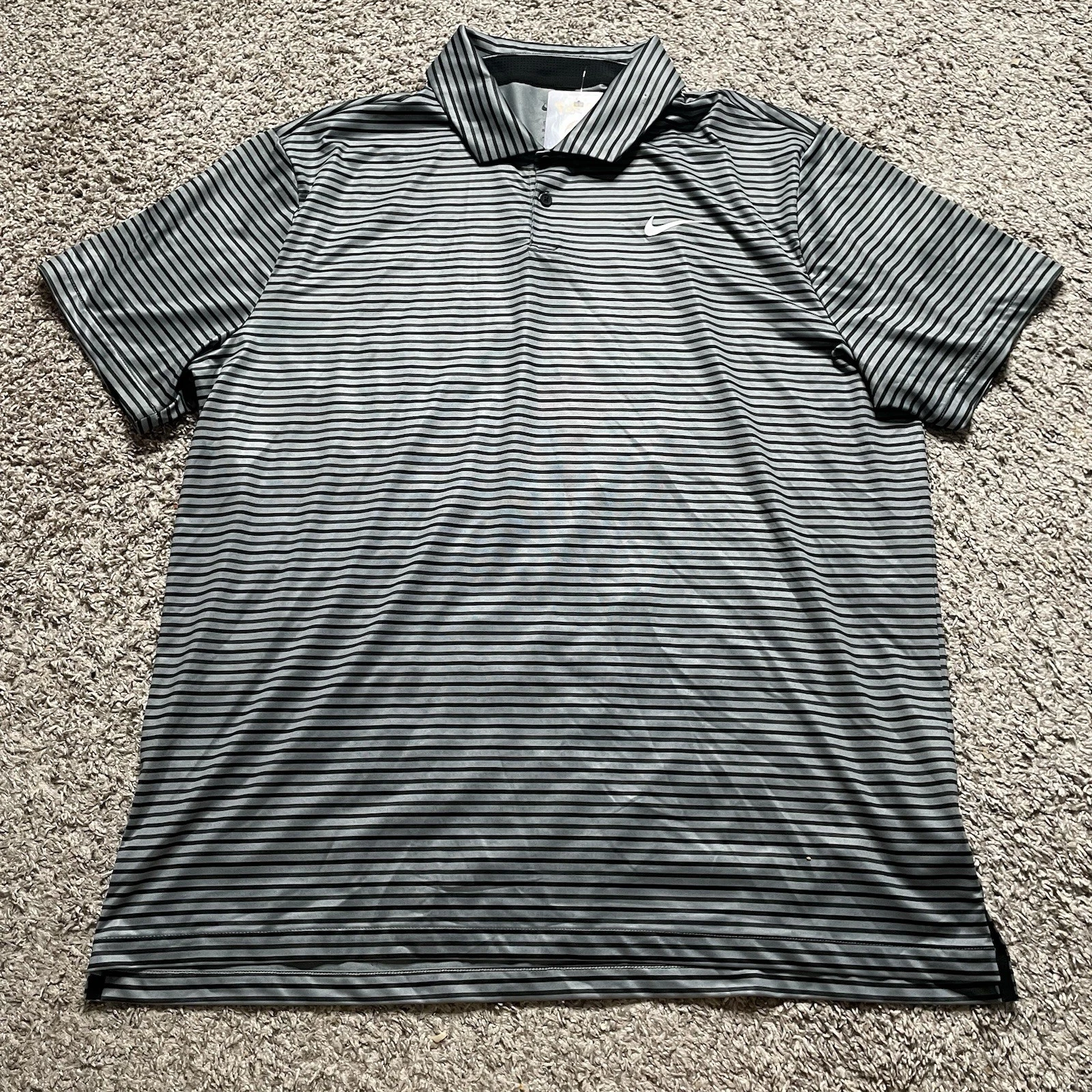 Nike Polo Shirt Mens XL Black Gray Striped Dri-FIT Stretch Golf Performance EUC