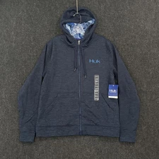 Huk Hull Hoodie Jacket Men's Medium Blue Fleece Full Zip Performance Fishing