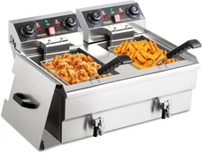 24.9QT Electric Deep Fryer W/Frying Baskets Timer Drains & Lids, Dual Tank Kitch