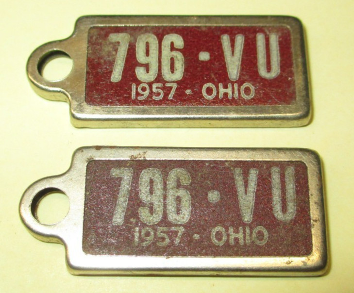 Vintage 1957 OHIO License Plate Tag DAV Disabled American Veteran Key chain Tags