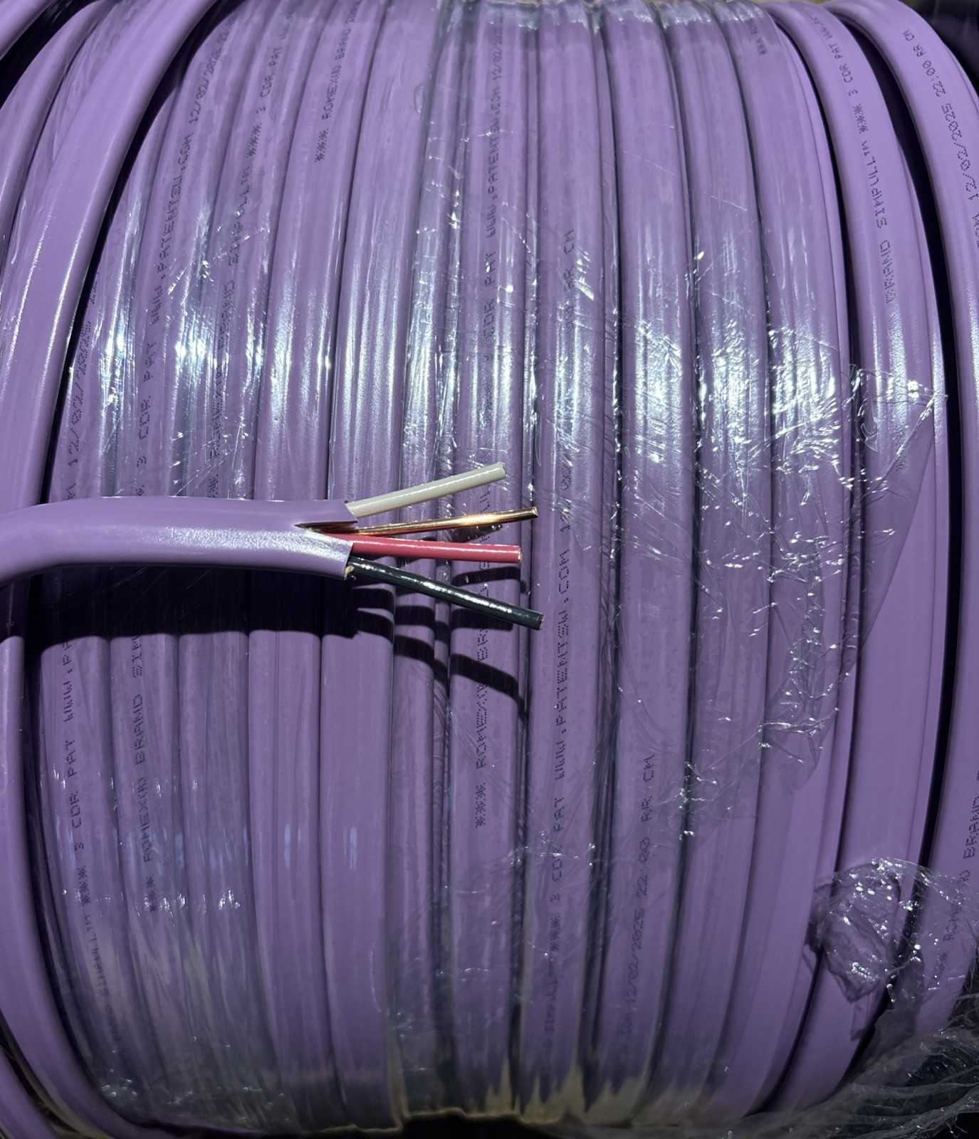 (100 Feet) 12/3 NMB w/ Ground Purple/Violet PVC Romex Southwire NM-B
