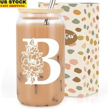 Personalized Monogrammed Glass Tumbler Coffee Smoothies Teas Great Gift Women US