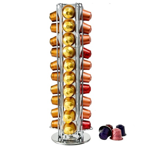 Ninyoon Portacapsule Nespresso OriginalLine – Carosello A 360° Per 40 Capsule, Struttura Metallica Argentata - 2