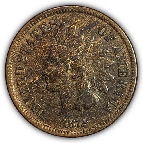 1872 Indian Head Cent Very Fine VF Coin, Woodgrain Error #28087
