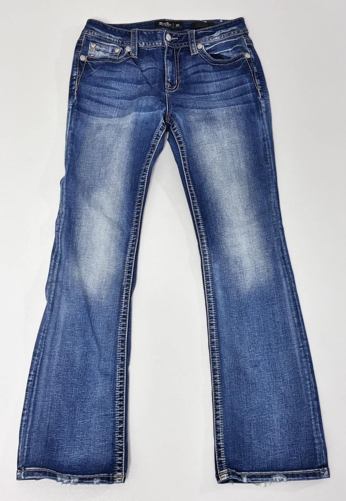 Miss Me Los Angeles Mid Rise Bootcut Jeans Womens Size 31 Distressed Denim