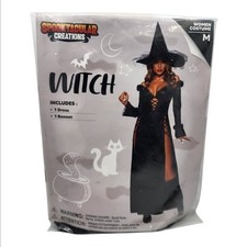 Women  s Witch Costume Black Lace-Up Dress  Hat Spooktacular Creations Size M