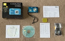 Nikon Coolpix S3300 16.0MP 6x Zoom Blue Digital Camera Boxed - (Lens Error)