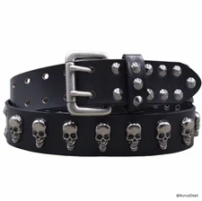 Gothic Skull Studded Belt | Punk Rock Heavy Metal Biker Belt | Adjustable Black