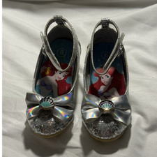 Disney Ariel Girls Mary Jane Dress Shoes Silver Glitter Bow Hook Loop Size 6