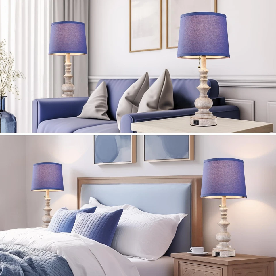 22'' Farmhouse Bedroom Table Lamps Set of 2 Bedside Nightstand Lamps with USB... - Image 2 of 4