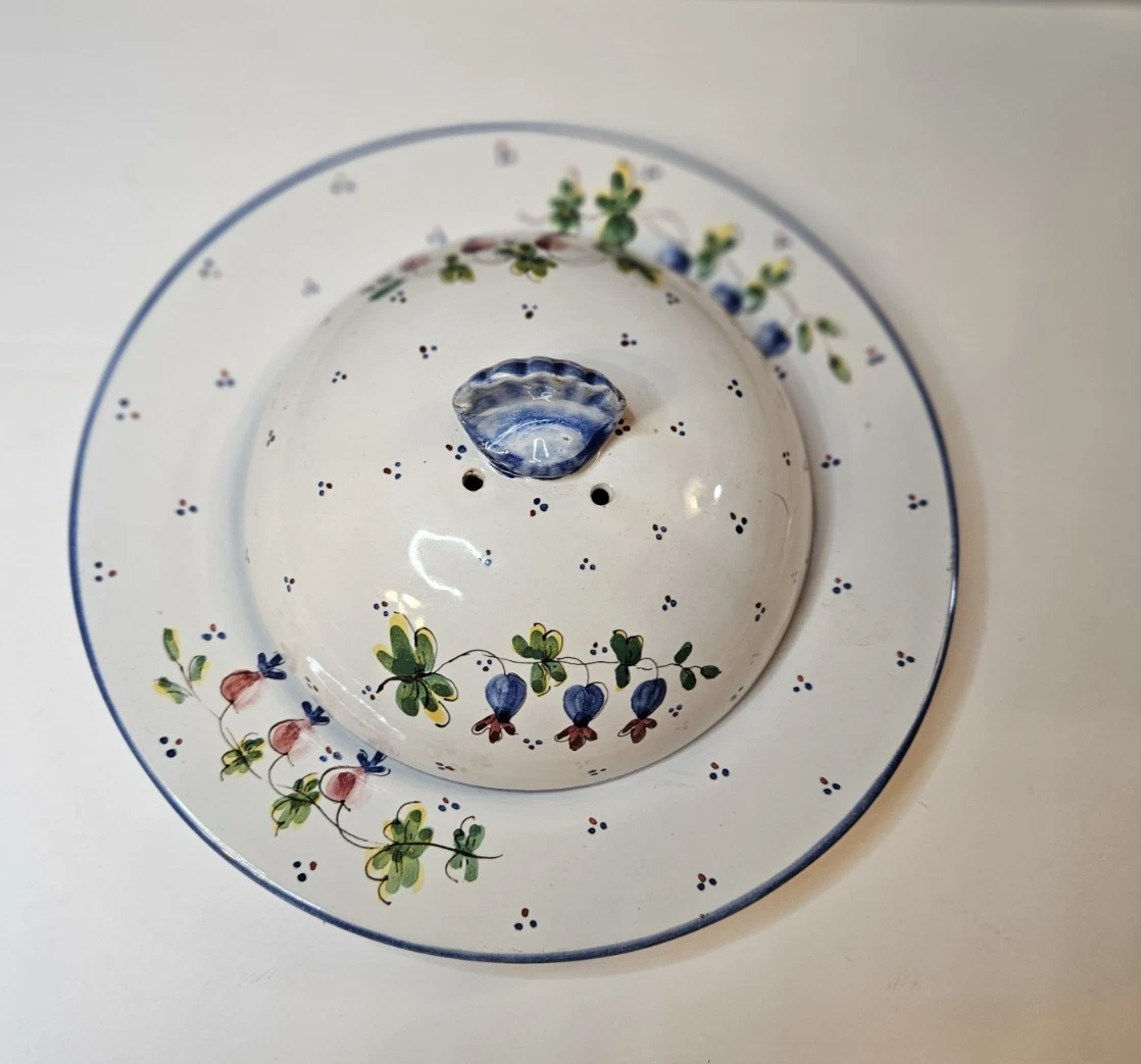 Multicolored 8" Covered Butter & Cheese Ceramic Vented Dish - Made In Italy
