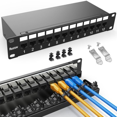 Patch Panel 12 Port EC Listed 10Gbps Cat6A Ethernet Network With Cable Manager