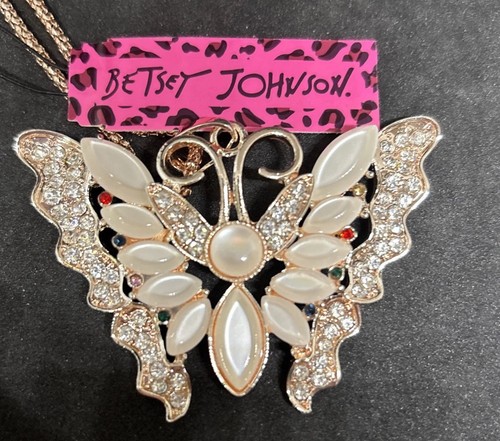 Betsey Johnson Large Opals And Crystals Gold BUTTERFLY Pendant NECKLACE NWT - Picture 4 of 11