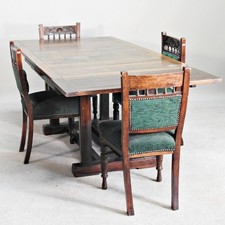 Antique French Oak Refectory Extending 8 Foot Drawleaf Dining Table w 4 chairs