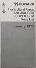 Original Howard Horticultural Range Price List, Jan 1978, Gem & Super, 220, 350