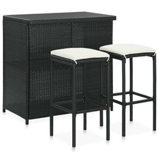 Barset 3-tlg. Bartisch Barstuhl Theke Barhocker Stehtisch Rattan holztisch