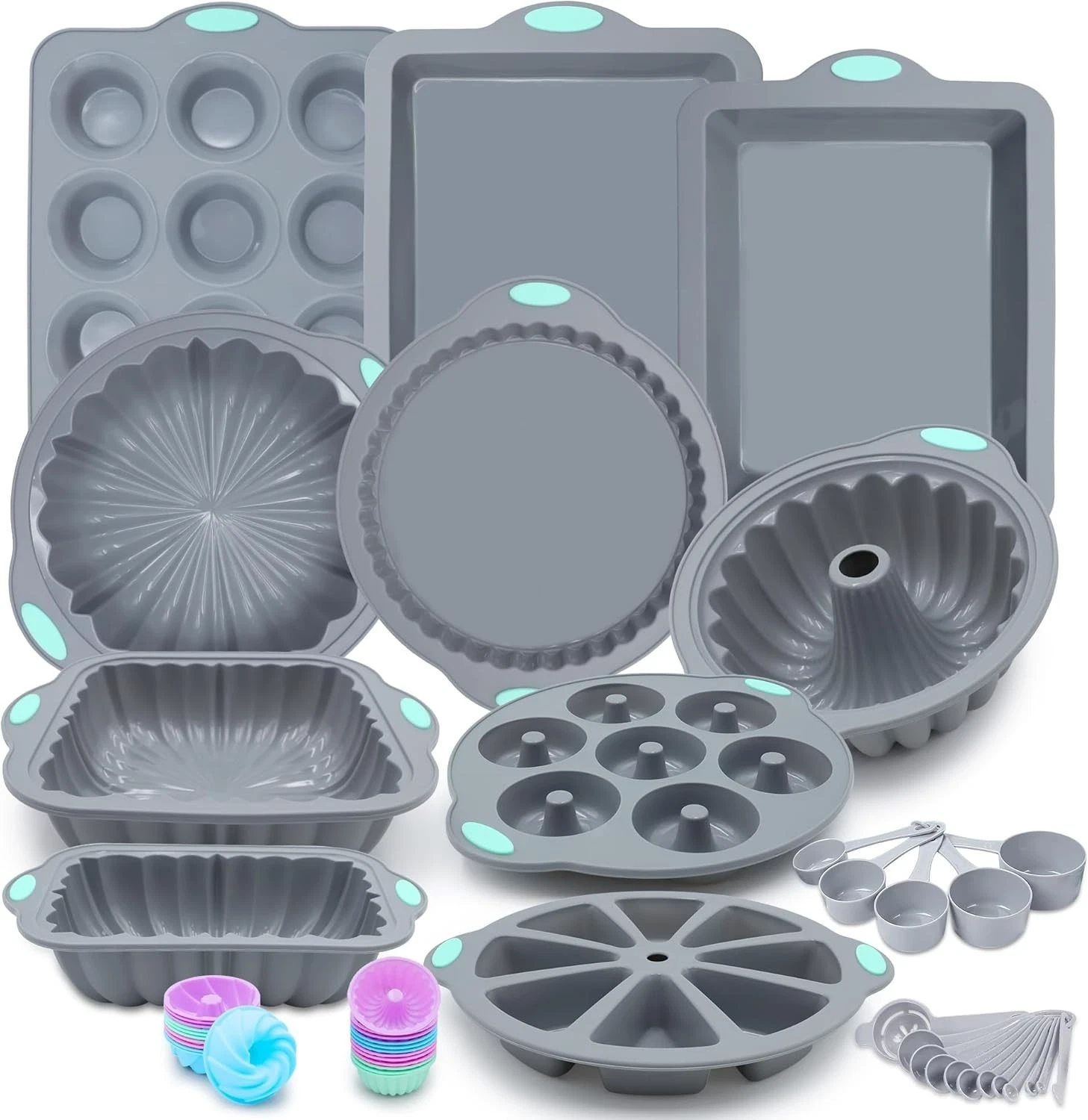 51 Piece Silicone Baking Pan Set Non-Stick Bakeware with Donut Molds Cakes