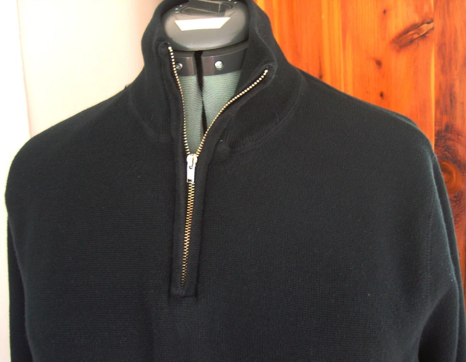Cherokee Australia L 100% Cotton Tight Weave LS Sweater Black Zip Elbow Patch - Image 2 of 4