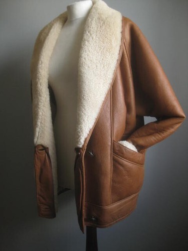 ECHTES LAMMFELL SHEARLING JACKE MANTEL 14 Wolle VINTAGE Flieger Fliegen hellbraun ISLAND