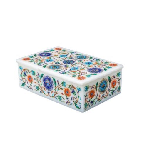 Caja de joyería de mármol piedra floral incrustación dura artesanía - Imagen 3 de 3