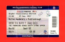 2017/18 BOLTON WANDERERS 0-3 MIDDLESBROUGH CHAMPIONSHIP 09.09.17 TICKET