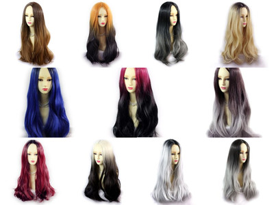 HAIRCUBE Lunghe Parrucche Ondulate Con Bangs Ombre Parrucche Bionde - Foto 2