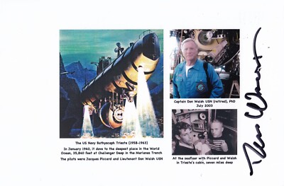 Don Walsh Signed Autographed 4x6 Inch Photo Oceanographer Challenger Deep